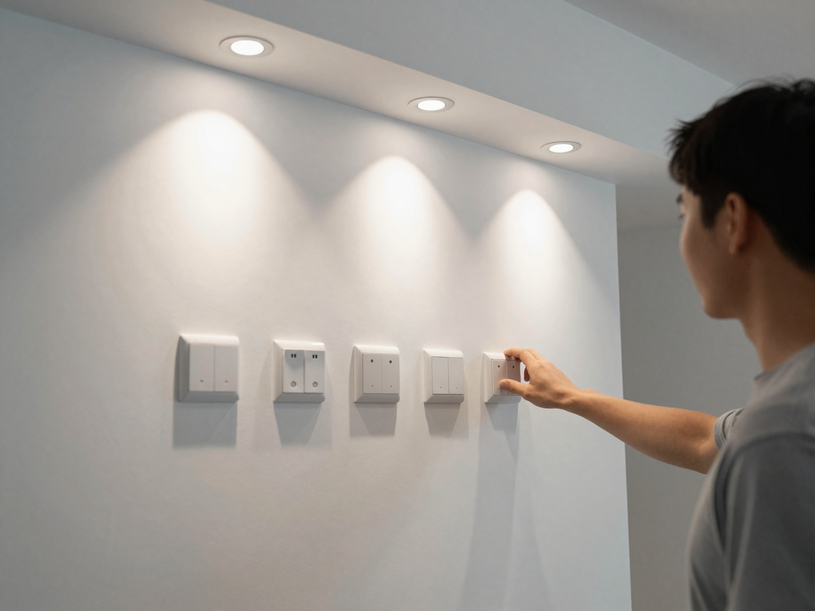 Completed residential electrical installation with functioning lights